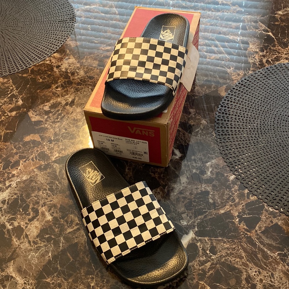 Vans slides checker black